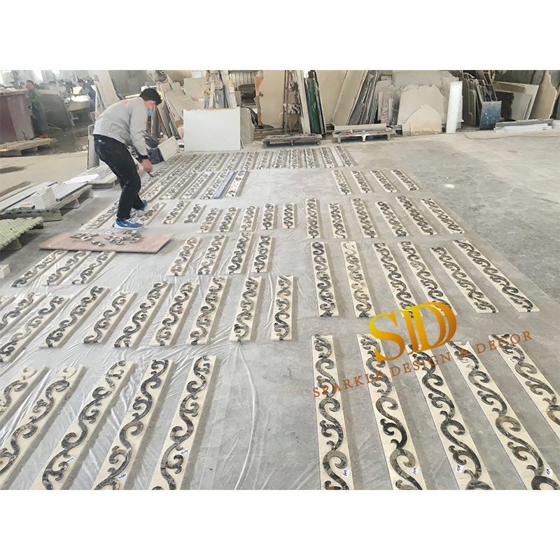 Classic Style Flora Pattern Waterjet Marble Medallion Border Tile for Villa/Palace