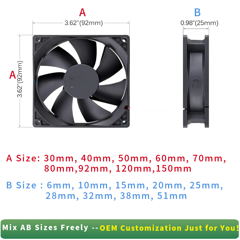 Вентилятор осевой 30-120 мм 5V/12V/24V 4300 об/мин промышленный