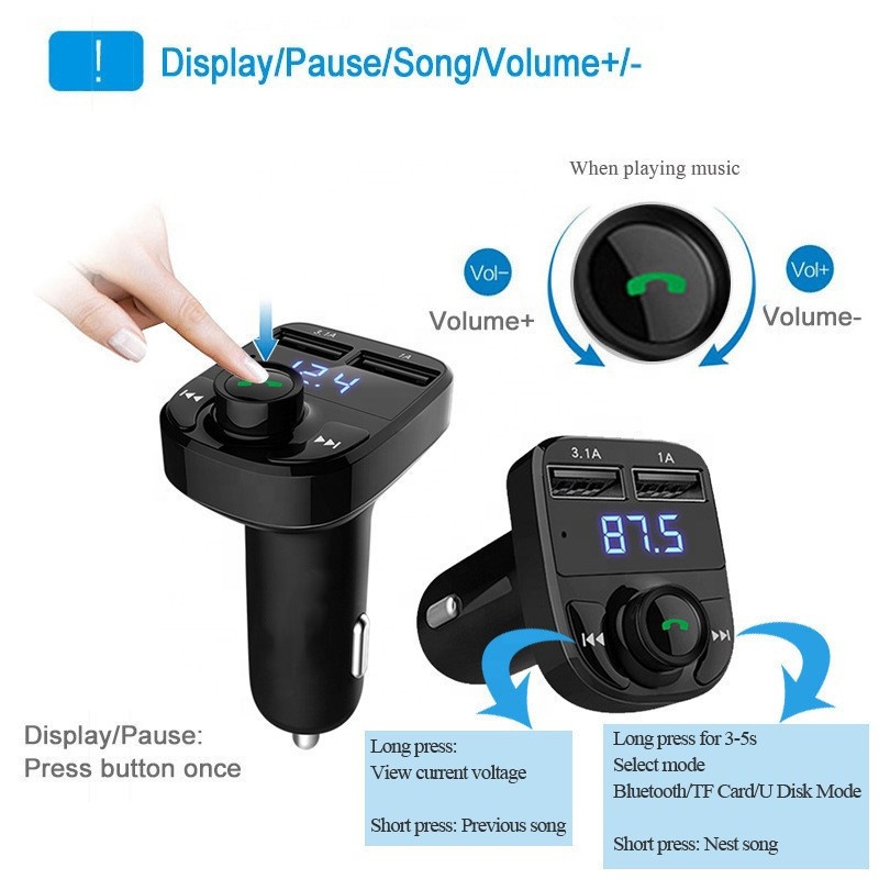 FM трансмиттер автомобильный X8 Bluetooth MP3 с зарядкой