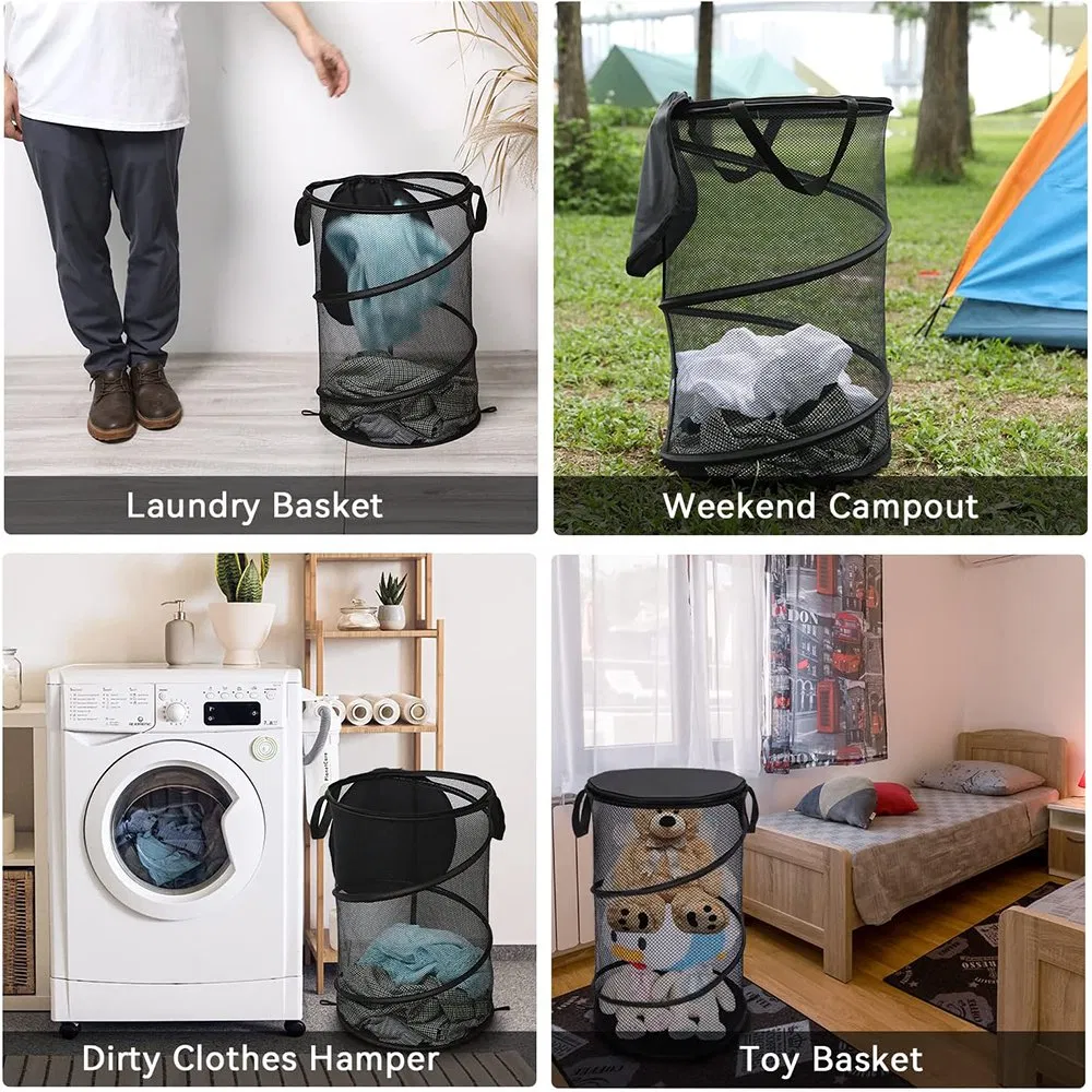 Collapsible Mesh Pop up Laundry Hamper for Clothes with Wide Opening