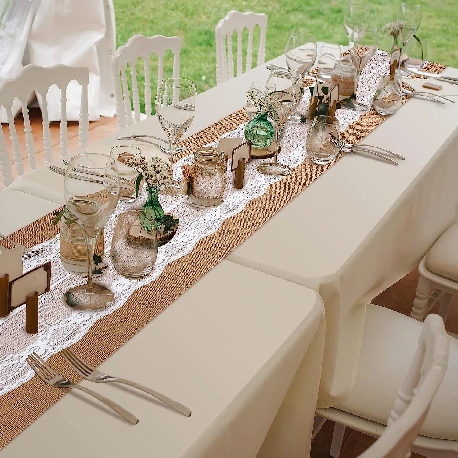 White Lace Natural Fiber Jute Wedding Table Runner