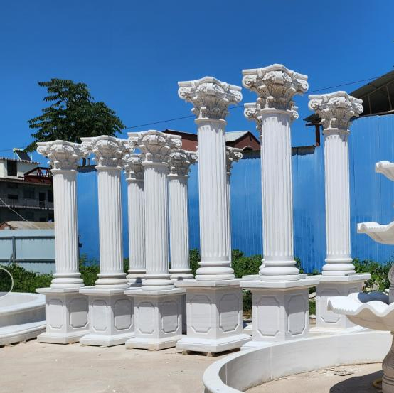 White Marble Greek Column Corinthian Order Round Fluted Columns Wholesaler