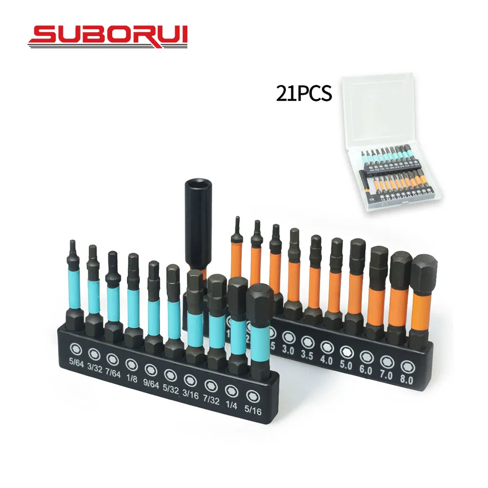 Suborui 21PCS Impact Hex Head Allen Wrench Drill Bit Set S2 Alloy Magnetic 1/4inch Quick Release Shank Screw Driver Drill Bit for Home Repair