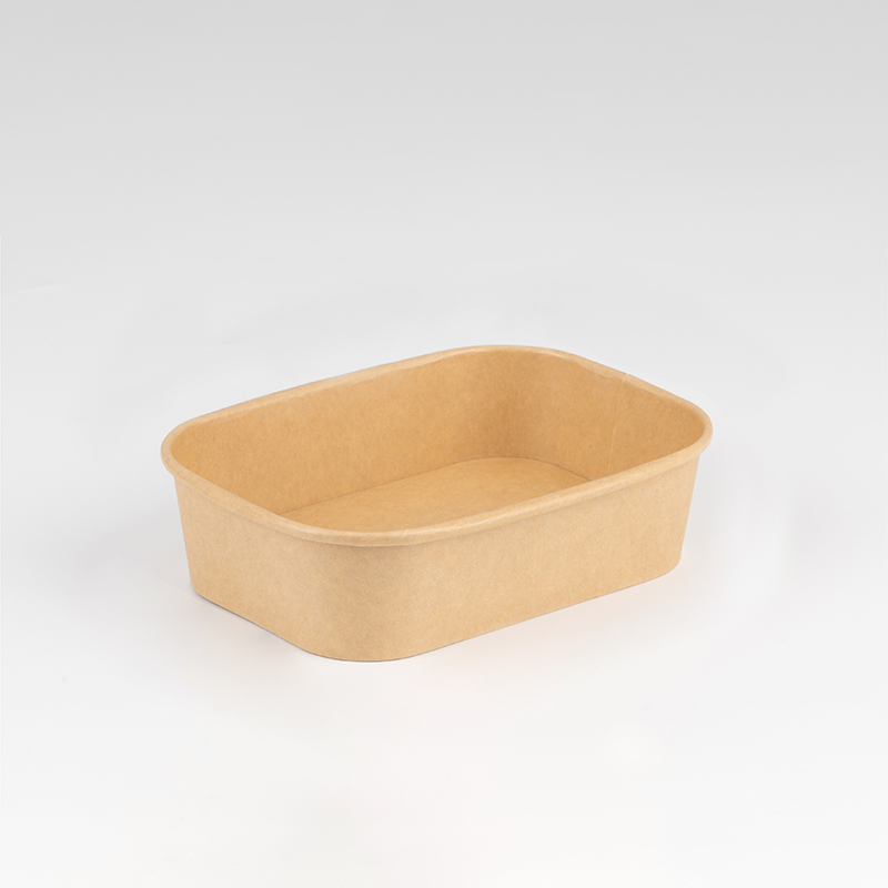 Biodegradable Salad Fruit Bento Container Rectangular Square Packing Kraft Craft Paper Bowl with Lid