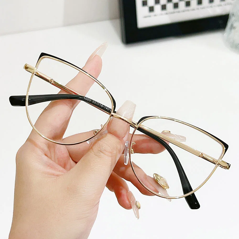 Fashion Metal Women's Designer Vintage Cat Eye Eyeglass Anti-Blue Light Myopia Optical Glasses Frame