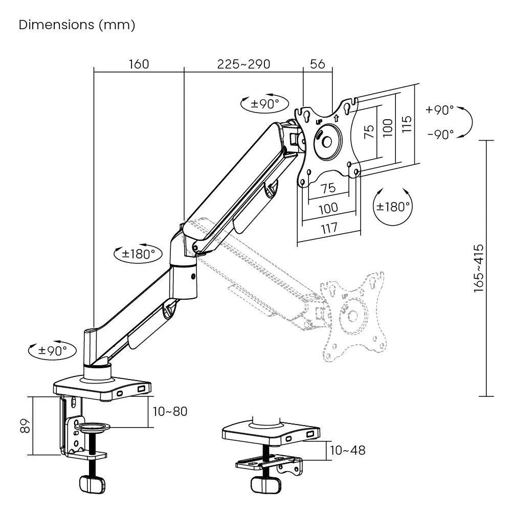 Кронштейн для монитора LUMI, механическая пружина, 17-32 дюйма