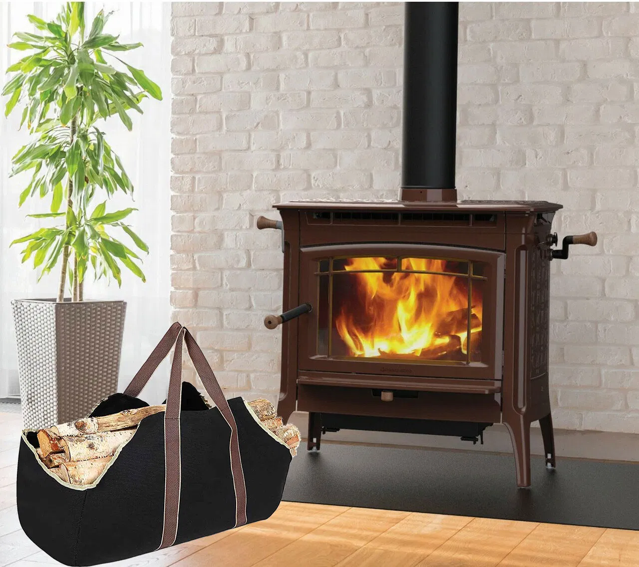 Fireplace Carrier Waxed Canvas Fire Place Sturdy Wood Carring Bag