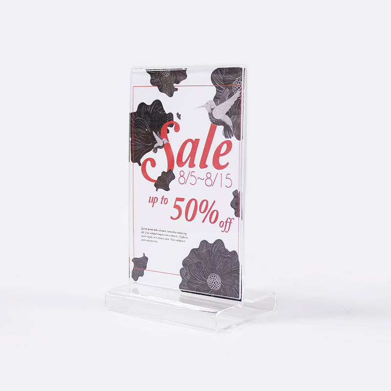 T Shape Clear Acrylic Insert Card Sign Holder Custom Sizes