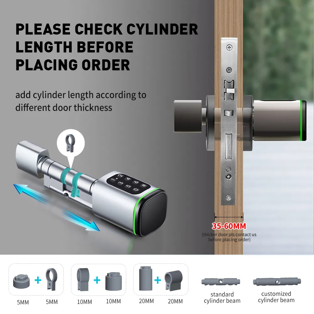 High Security Multi-Unlocking Ways IP65 Password Keyless WiFi Digital Adjustable Modular Profile Tuya/Tt APP Smart Electronic Door Lock Cylinder