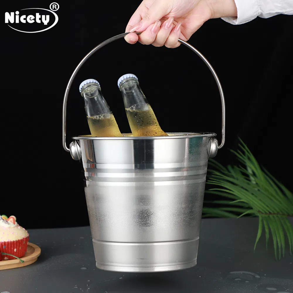 Thickened Ice Barrel Bar KTV Spit Champagne Cold Beer Red Wine Tank Stainless Steel Ice Bucket with Ice Cubes