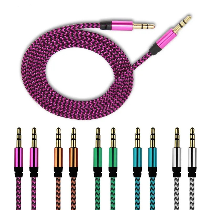 Audio Cable Aux Cable Cheap Wholesale 3.5mm Gold PVC Stereo Telephone Polybag, 1m Aux Cable