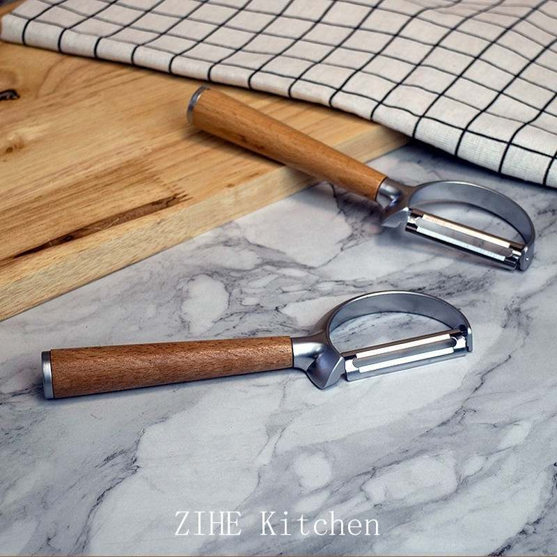 Kitchen Utensils Wooden Handle Fruit Peeler Zinc Alloy Vegetable Peeler
