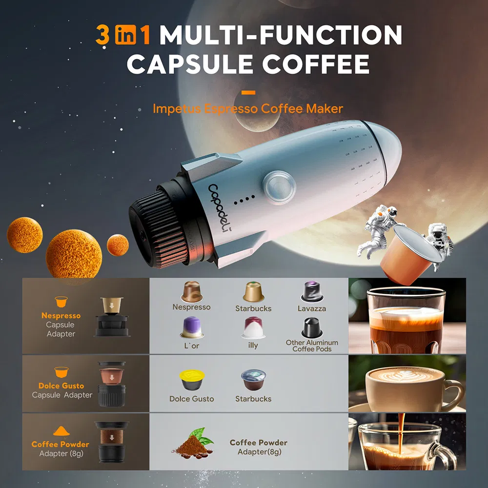 Manual Portable Espresso Machine - Rechargeable, Makes Coffee Without Electricity