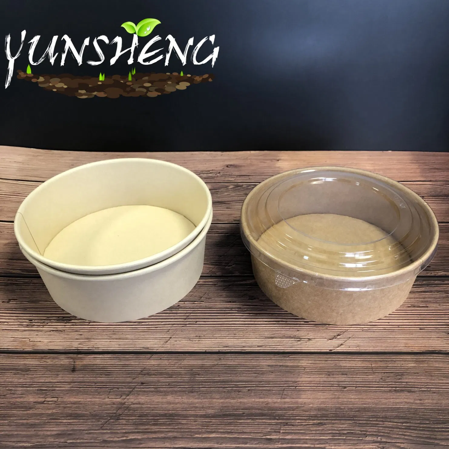 Compostable Salad Bowl Round Kraft Paper Bowl with Lid