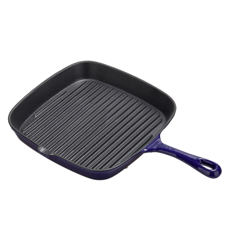 Wholesale Cast Iron Preseasoned BBQ Square Grill Pans Frying Pan Skillet Steak Pan with Handle