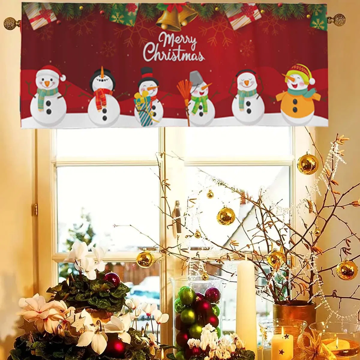 Christmas Decorations, Holiday Parties, Santa Claus Curtains, Short Curtains, Kitchen Blackout Window Curtains