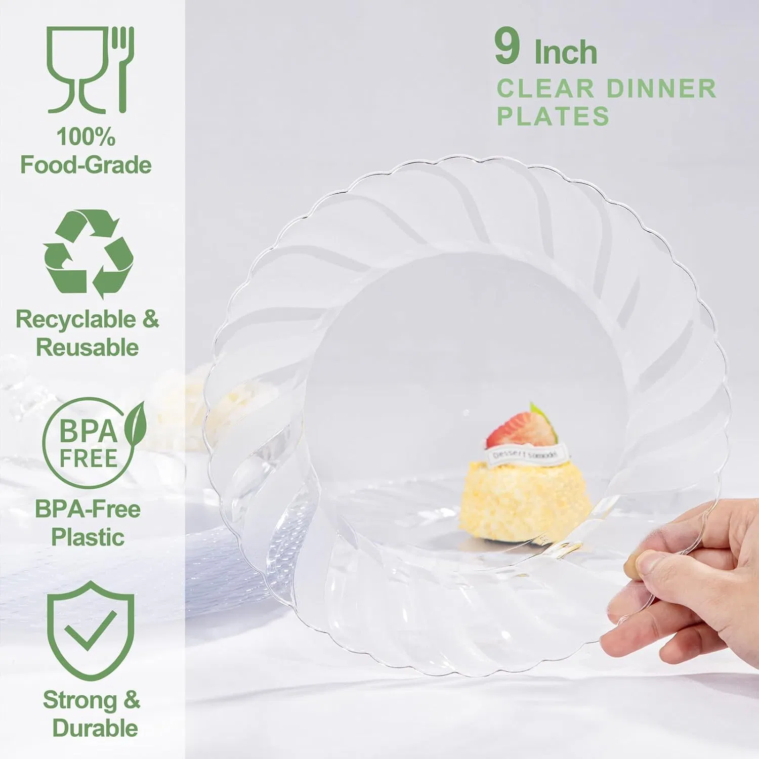 Premium Heavy Duty Clear Plastic Dinner Plates - 9 Inch Size