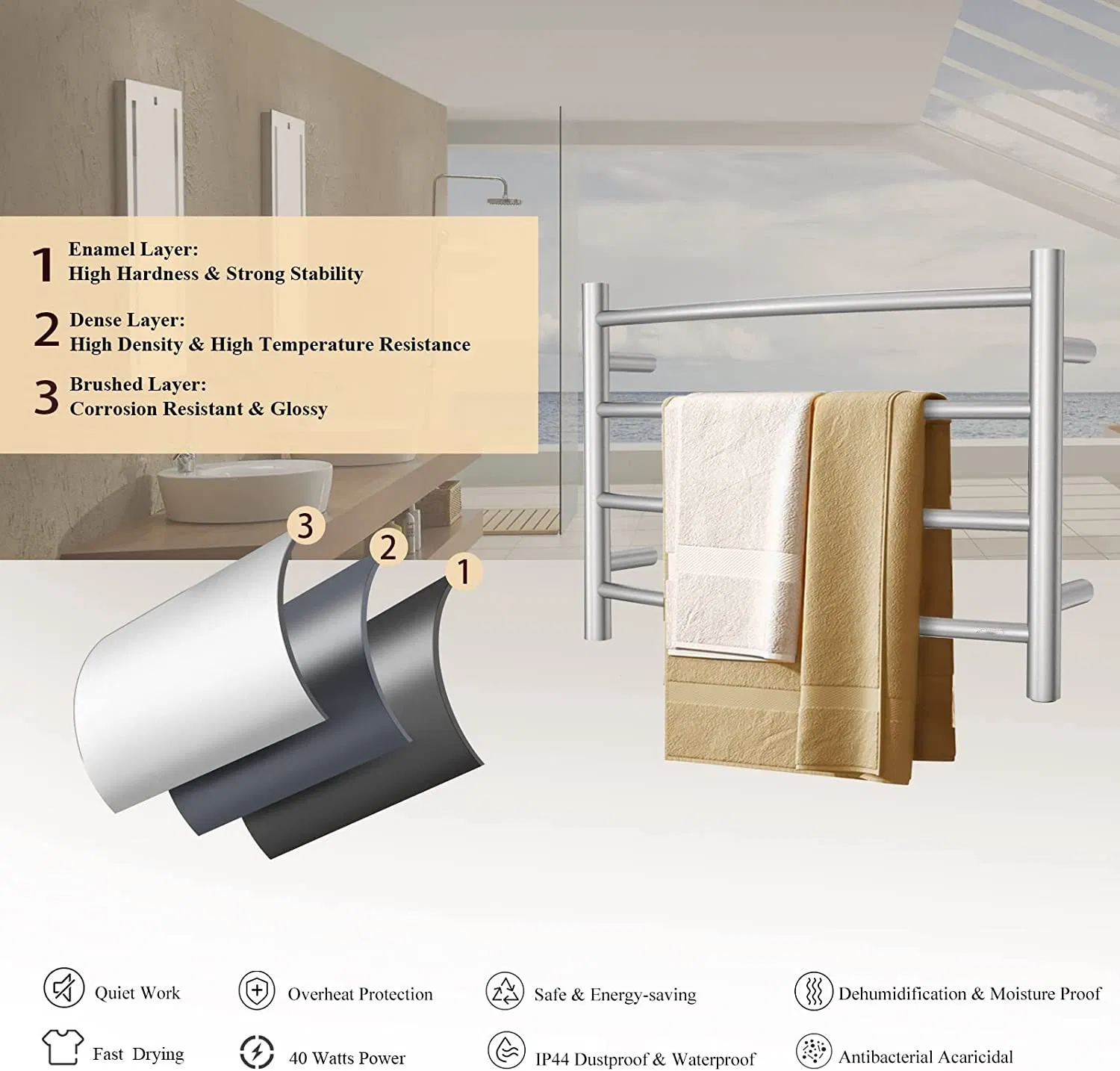 Heated Towel Warmer Stainless Steel Towel Drying Rack for Bathroom