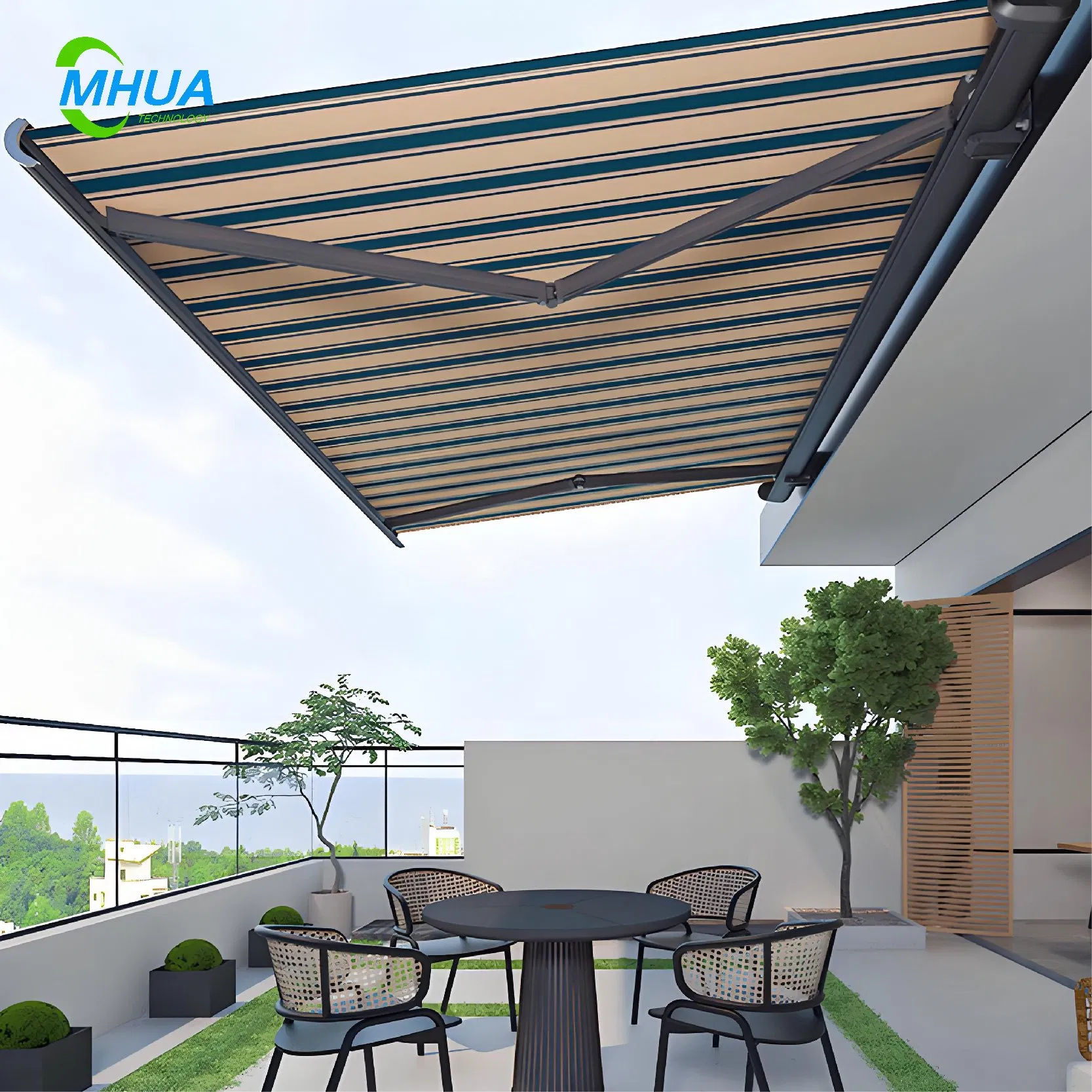 Electric Full Box Window Terrace Full Cassette Arm Components Outdoor Waterproof Automatic Motorized Retractable Awning