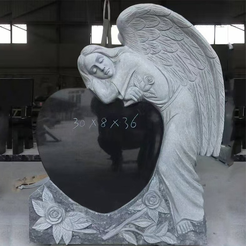 Hard Carved Shanxi Black Angel Heart Shaped Monument Upright Monument Headstone