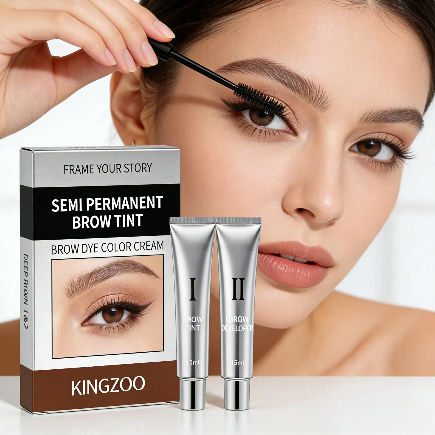 Custom Packaging 2 Color Eyebrow Tint Gel Kit Light Brown Dark Brown Waterproof Semi Permanent Eyelash Lash Dye