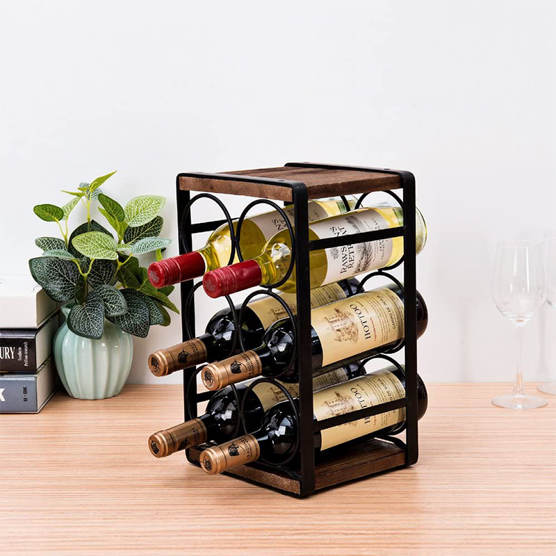 Factory Direct Sale Display Free Standing Stackable Small Metal Countertop Wall Mounted DIY Holder Narrow Vertical Oak Black Wooden Wine Rack