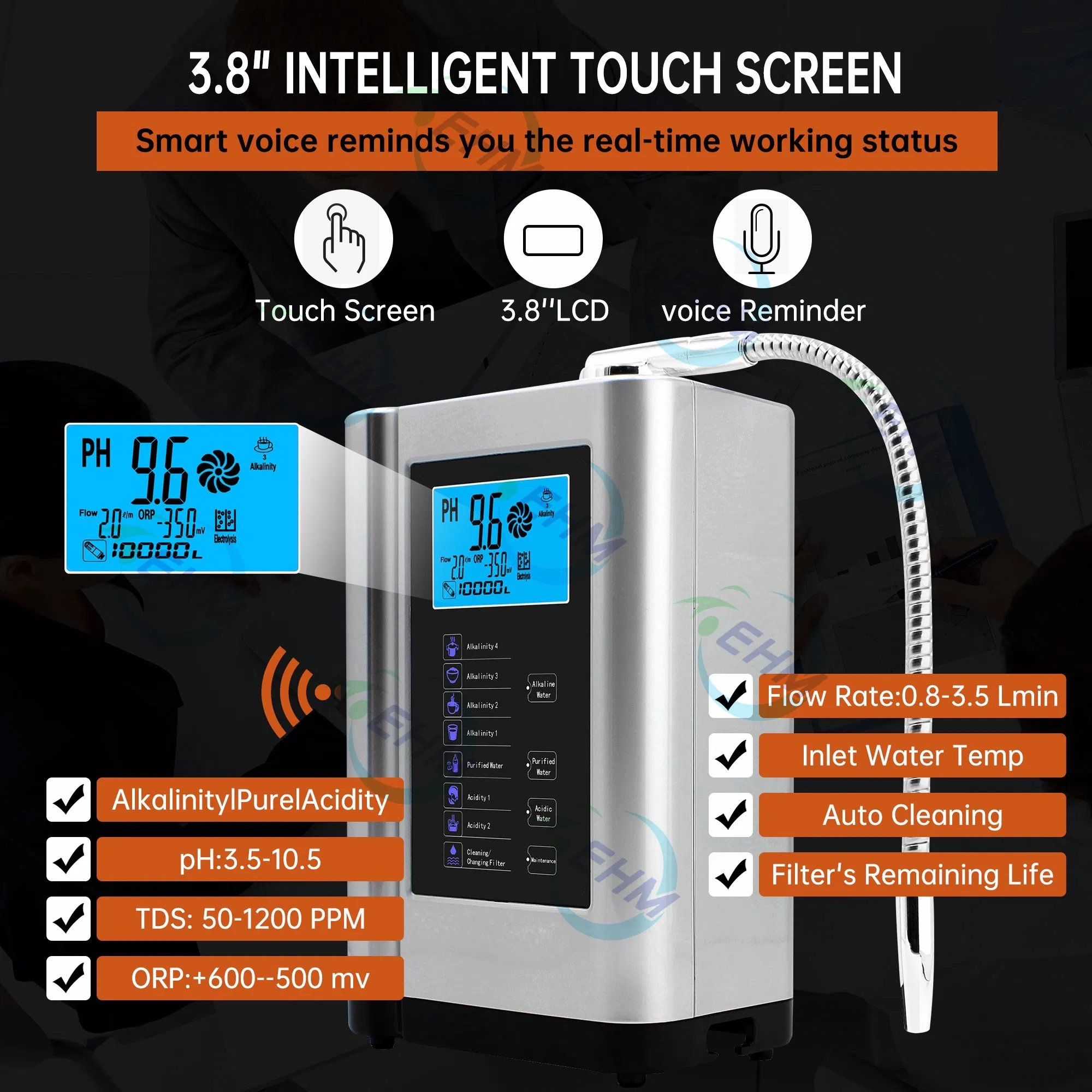 Home Water Purifier Water Filter System Alkaline Water pH Range 3.5 to 10.5 Intelligent Water Machine