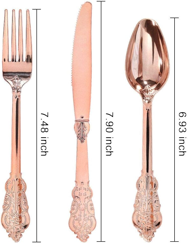 Elegant Rose Gold Heavy Duty Disposable Cutlery Set for Parties