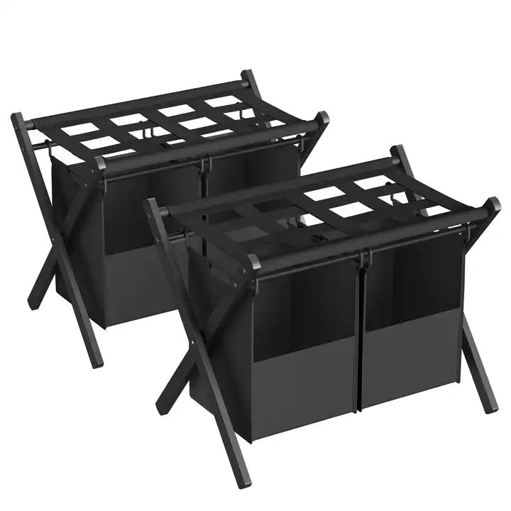 Modern Foldable 2-Pack Luggage Rack with 2 Removable Laundry Bags
