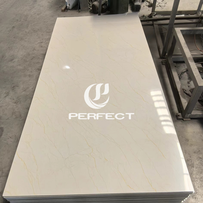 White High-Quality 1220*2440 mm Waterproof, Moisture-Proof, Fireproofing, Easy-to-Clean UV/PVC Marble Sheet, Suitable for Bathroom Use.