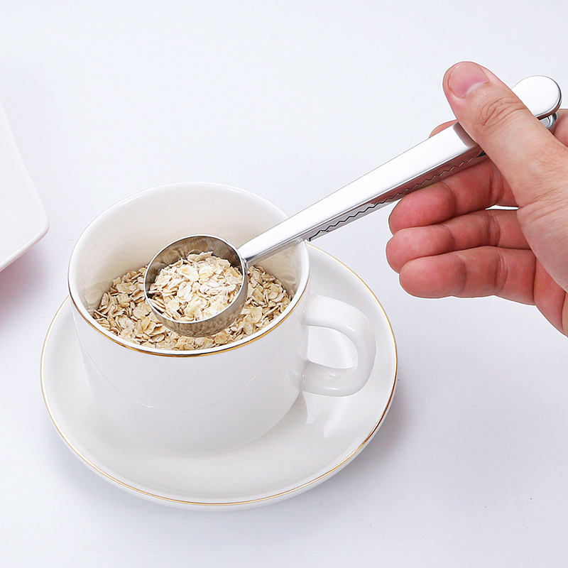 Long Handle Stainless Steel Coffee Measuring Spoon with Bag Clip for Coffee Beans
