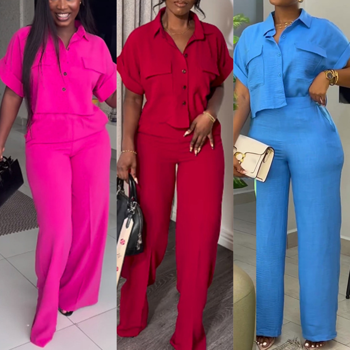 Комплект женский рубашка укороченная и брюки широкие