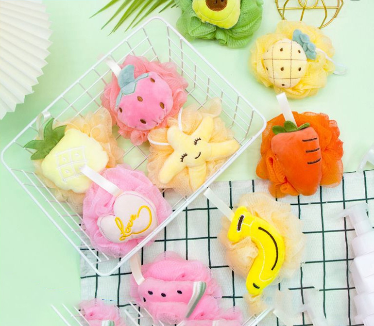 Creative Yellow Banana and Pink Strawberry Cartoon Bath Puff