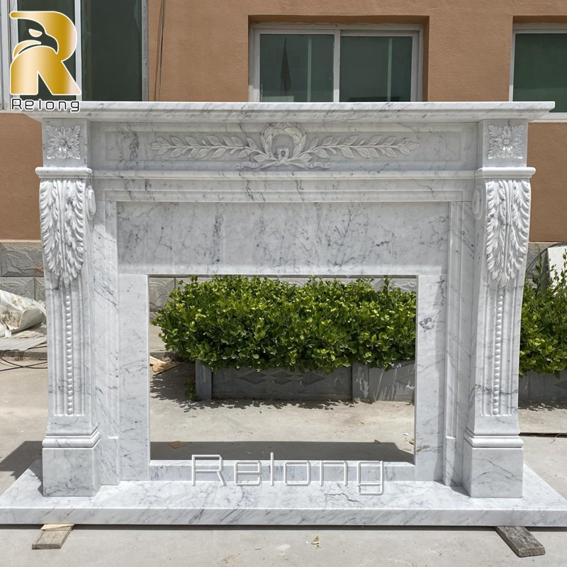 High Quality Natural Carrara White Marble Fireplace Mantels