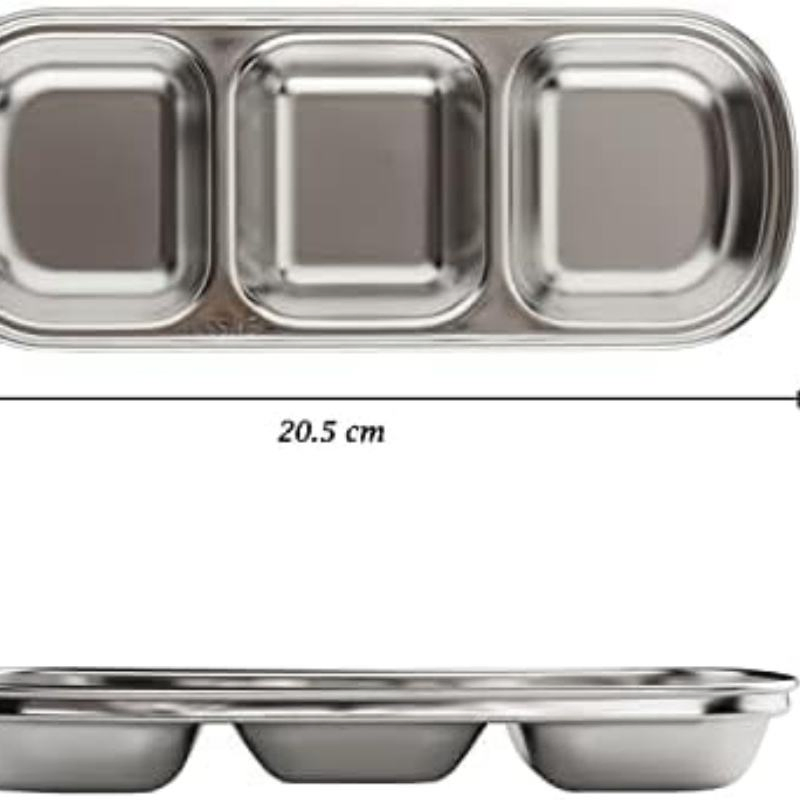 3 Grids Divided Sauce Side Dishes Stainless Steel Soy Sauce Dish Dipping Bowls for Soy Sauce Ketchup Seasoning Sushi