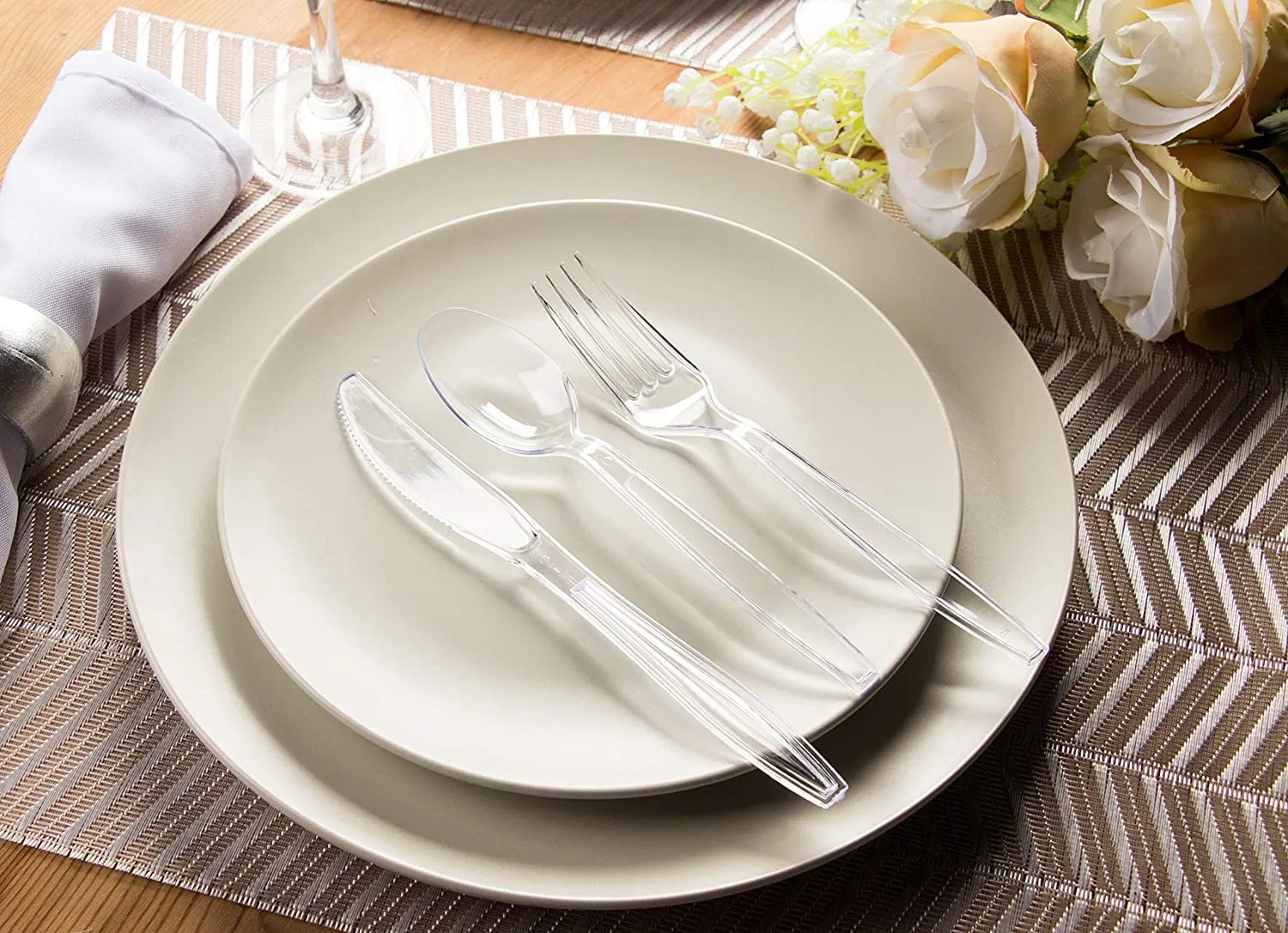 Disposable Heavy Duty Set Utensils Bulk Soup Plastic Forks Cups Spoons Tableware Cutlery