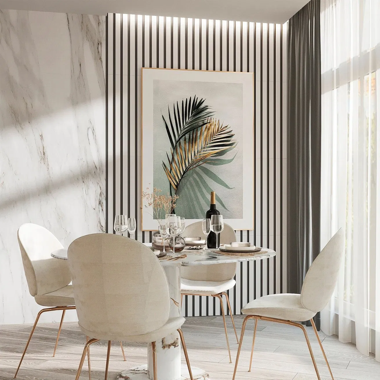 Acoustic Wall Divider Living Room Partition MDF Wood Slatted Wall Sound Absorbing Bedroom Partition