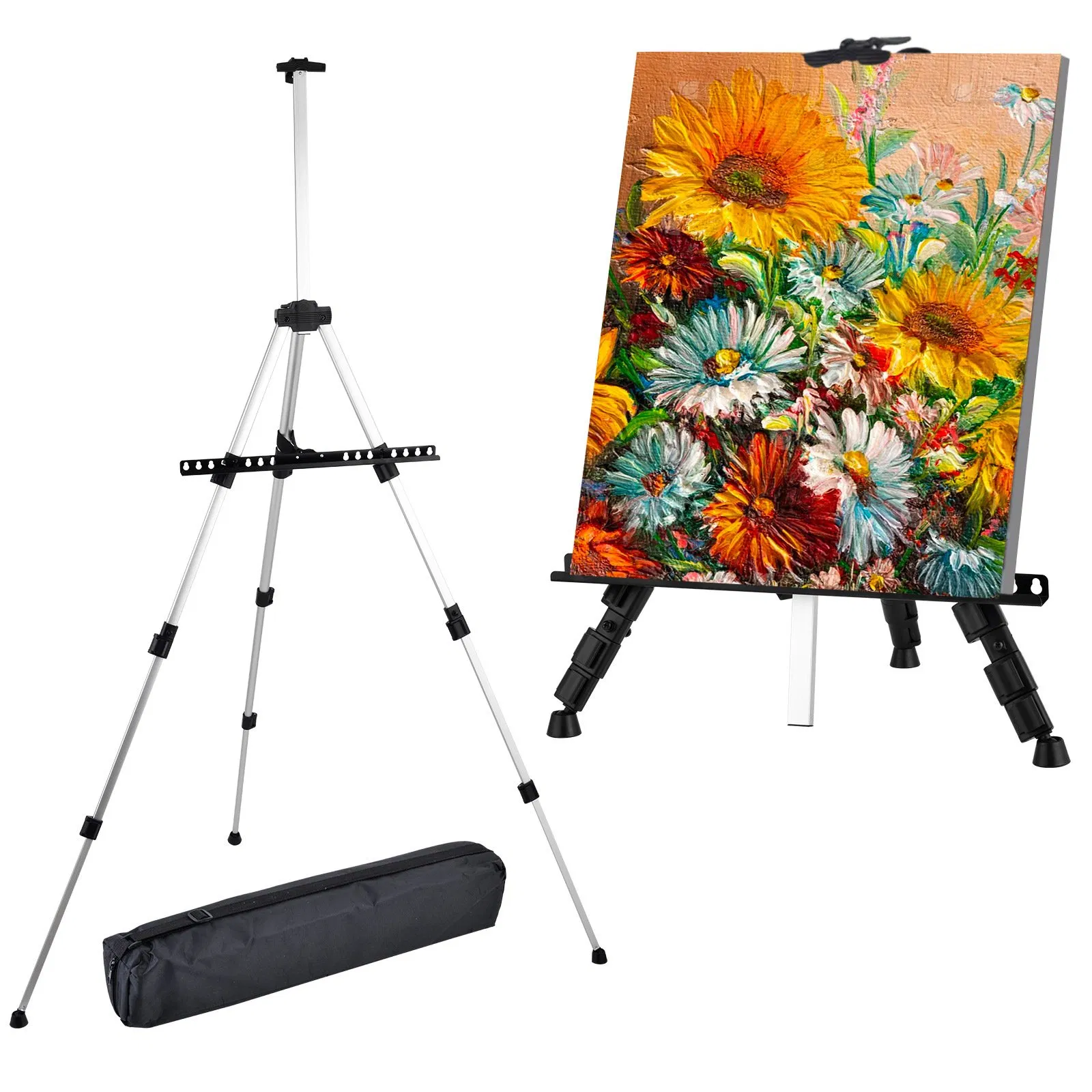 Display Rack 4 Section Aluminum Alloy Pop Stand Portable Telescopic Tripod Advertising