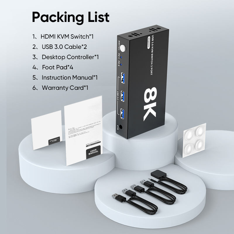 8K VGA DVI Displayport Kvm Switch for 2 Computers Share 1 Monitor USB 3.0 Kvm Switches PC Support 8K@60Hz 4 USB Devices