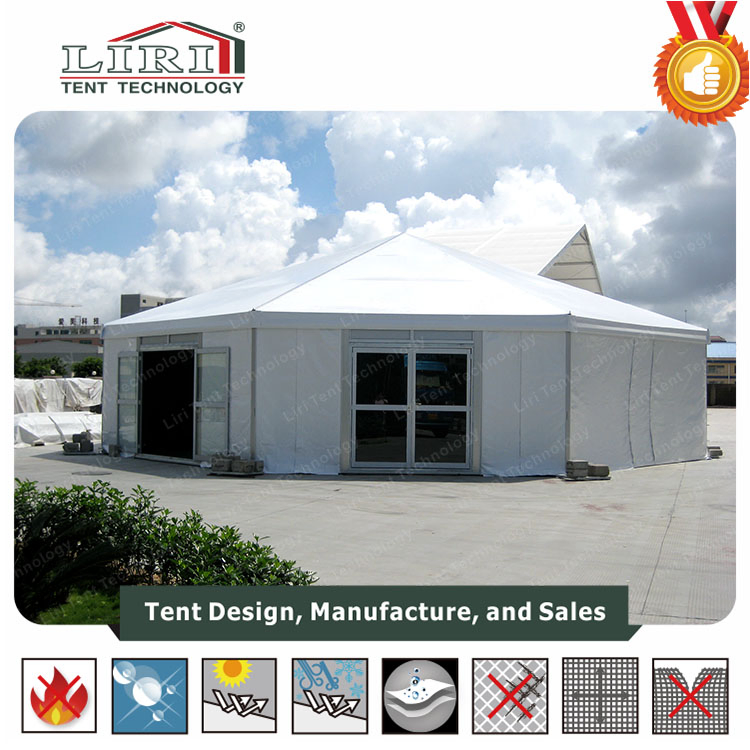 Outdoor Hexagon Tent with Glass Walls for Small Music Concert