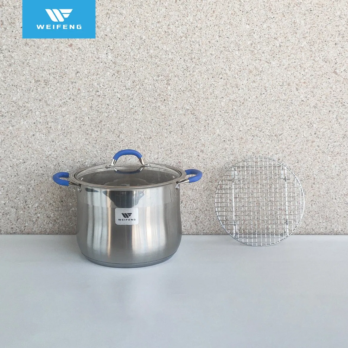 9 Pieces Stock Pot Stainless Steel Cookware with Blue Silicone Handle