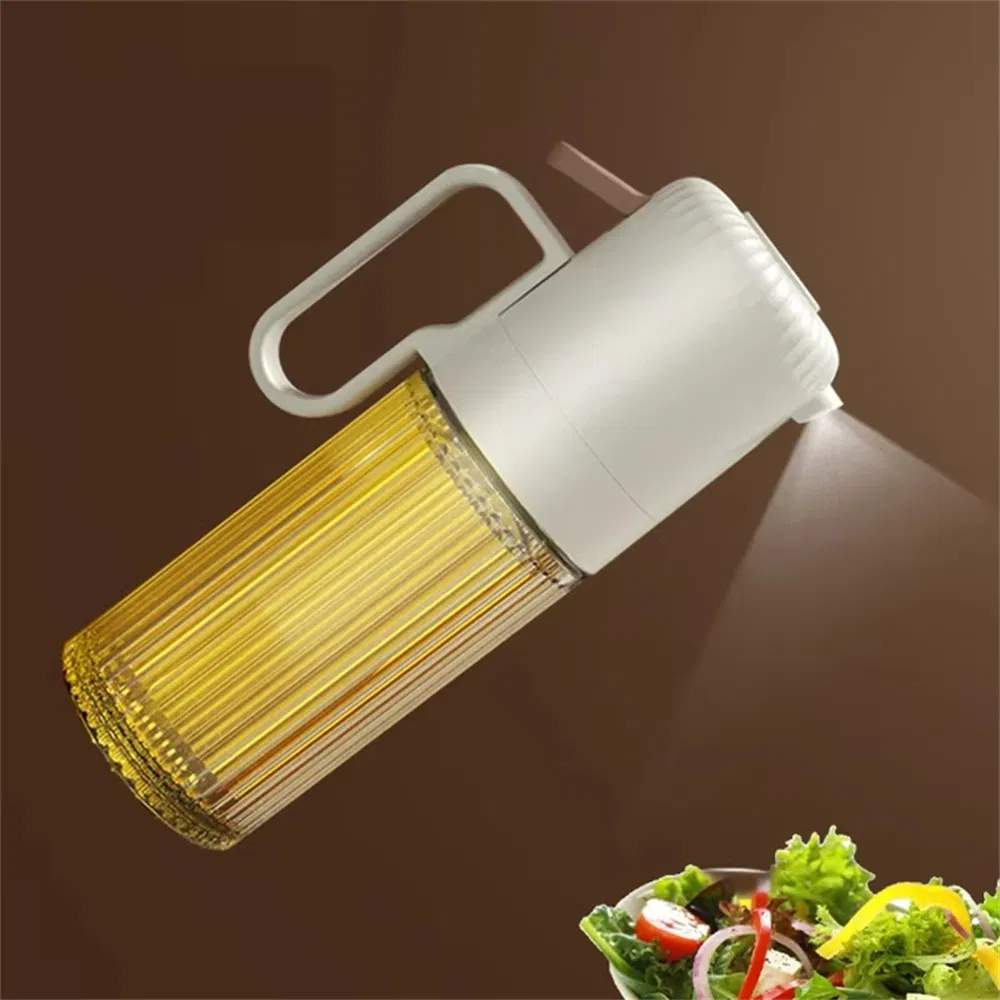 Kitchen Press Type Oil Spray Pot 180ml Glass Cooking Oil Bottle with Handle