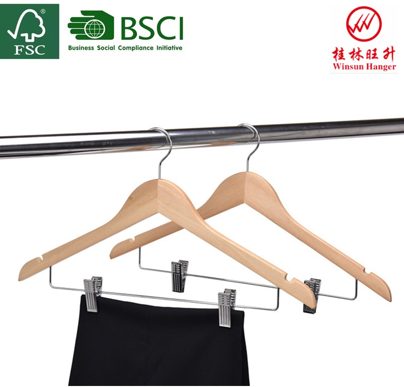 Winsun Factory Adjustable Metal Clip Kids Solid Wooden Hanger