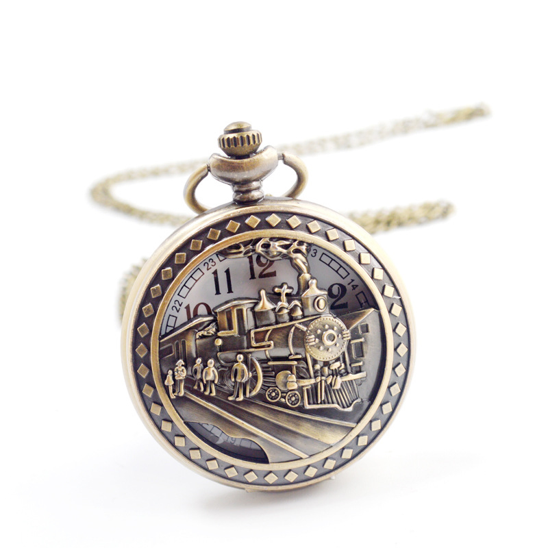 Classic Train Bronze Vintage Favor Men Women Antique Hollow Quartz Pocket Watch