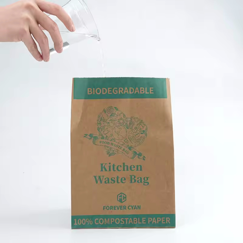 Compostable Paper Food Waste Bag Disposable Kitchen Waste Paper Bag with PLA Film