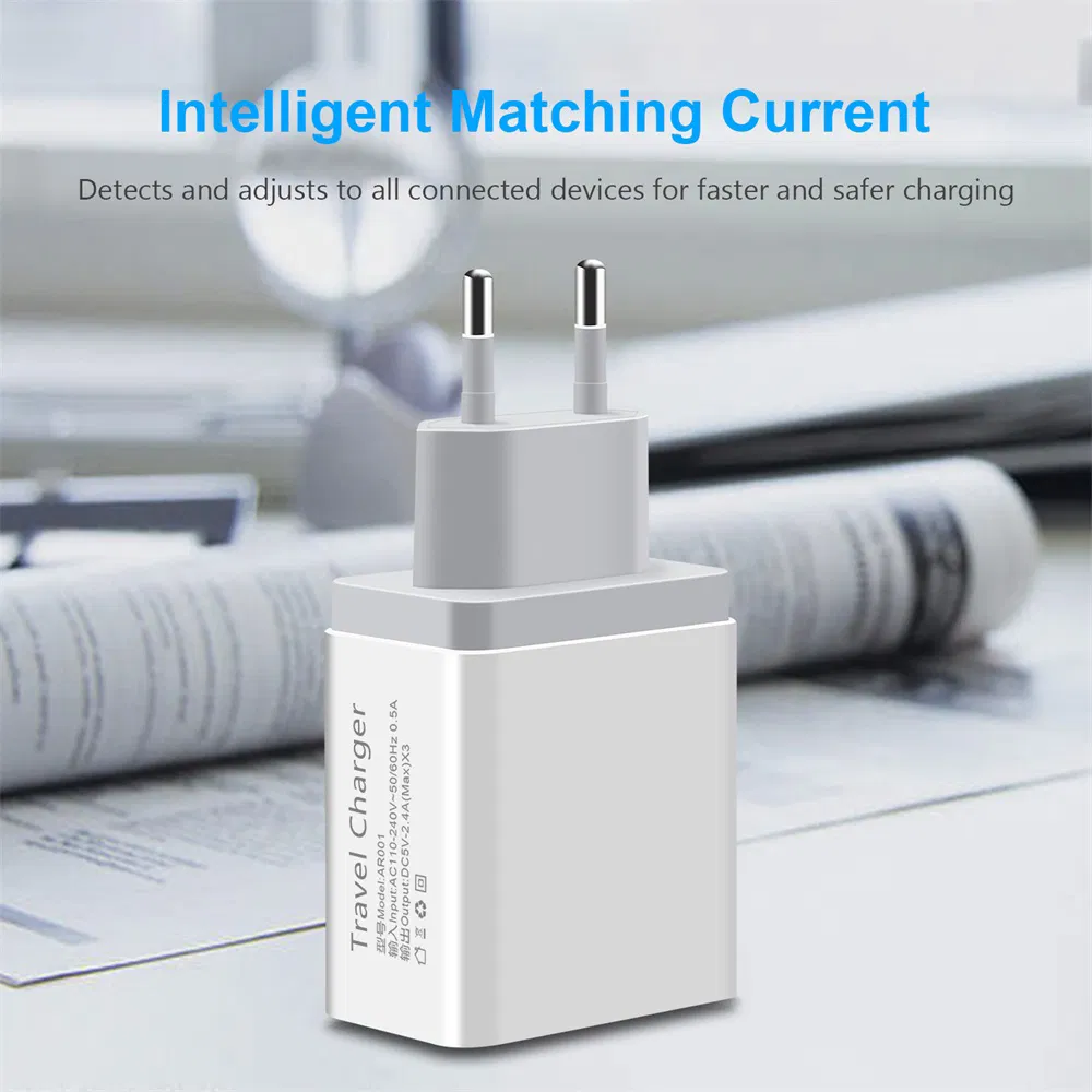 Universal 5V 2.4A 3 USB Travel Charger Adapter Wall Portable EU Plug Mobile Phone Smart Charger