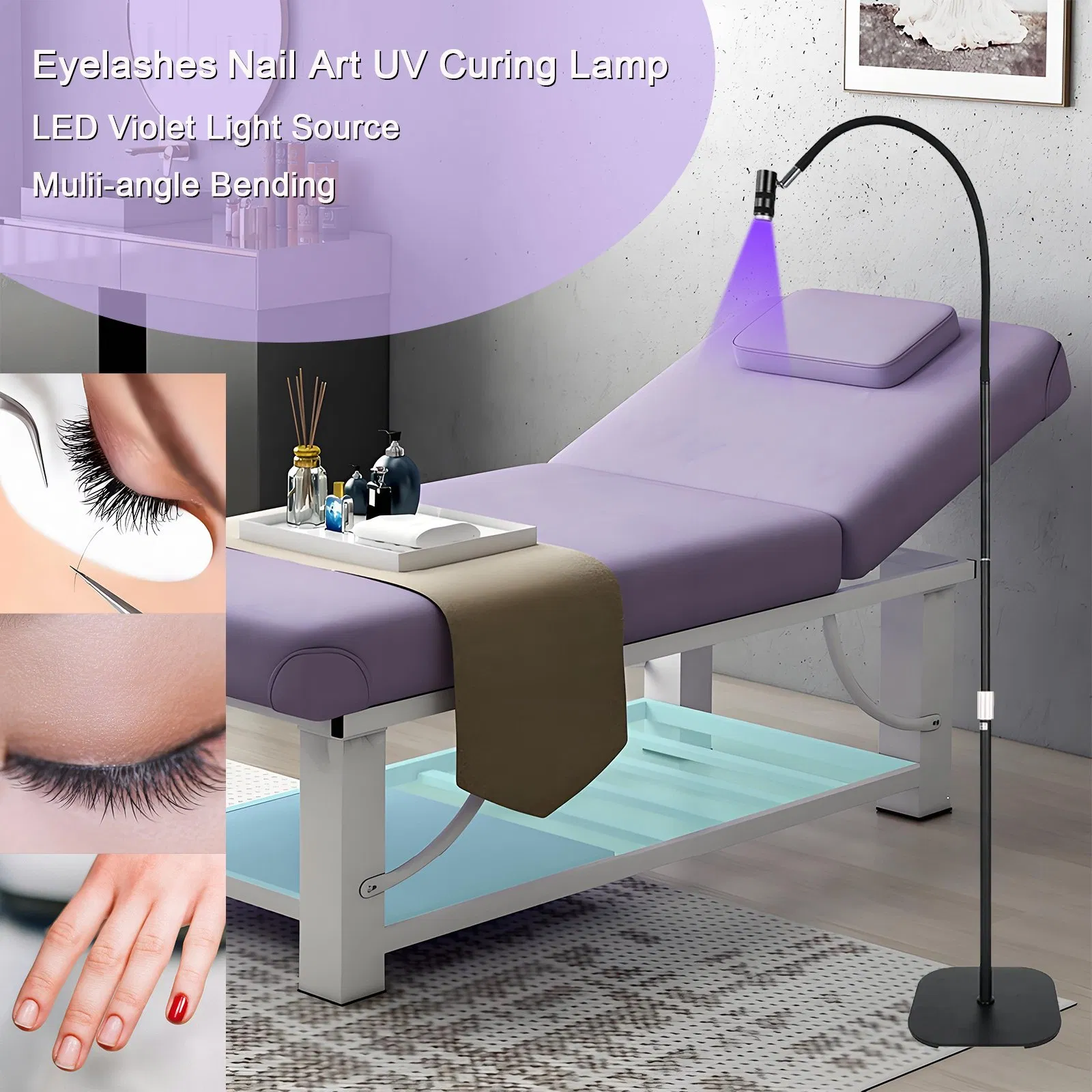 Fosoto Adjustable Fast Curing Eyelash Lamp Floor LED UV Nail Light Lamp for Nails Lash Extension Eyes