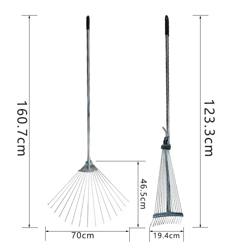 Stainless Steel Telescoping Garden Leaf Rake 15 Teeth Adjustable Folding Handle Sliver