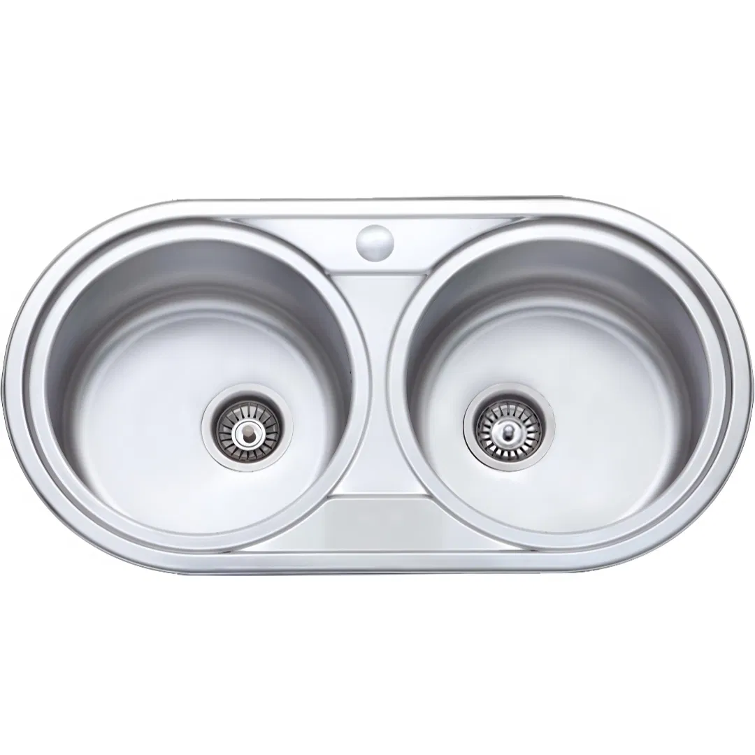 Stylish Double Bowl Round Satin/Matt Kitchen Sink in Premium Stainless Steel Design with CE and ISO9001, 14001 (BL-831)