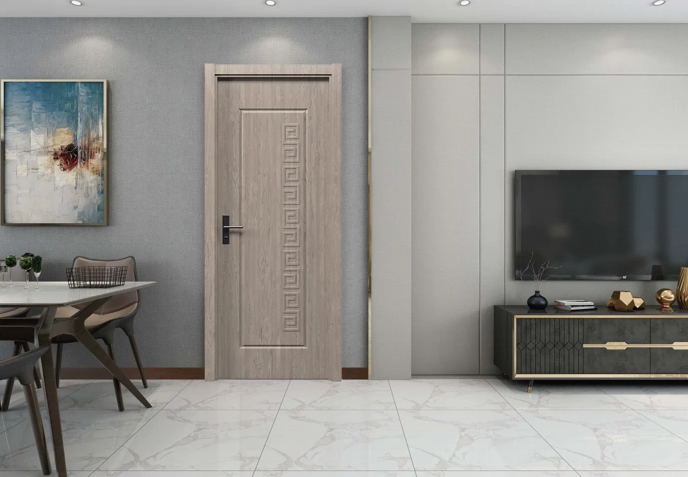 Kangda Hot Sale Arabic Style Toilet Waterproof Material Interior Doors Dubai Standard WPC Engineering Door Composite WPC Door